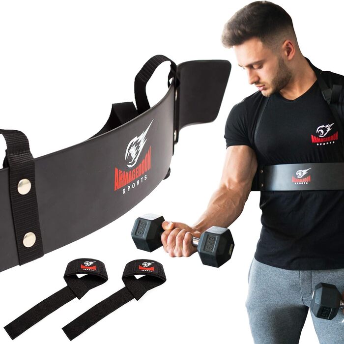 Armageddon Sports ізолятор для біцепса Arm Blaster Curl + преміальні лямки для тяги, тренажер для ізоляції біцепса та трицепса, підтримка для фітнес-тренувань