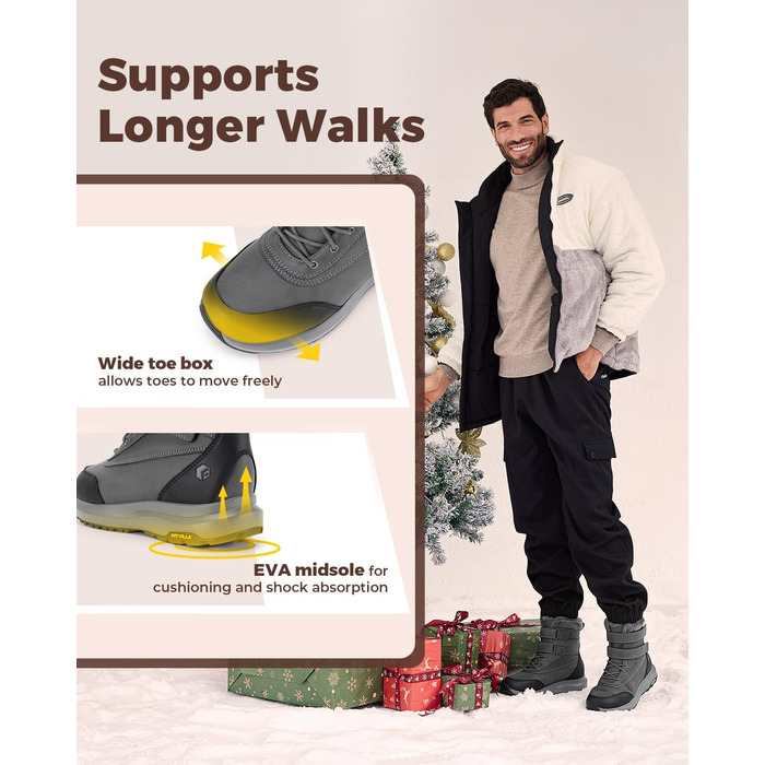 Черевики зимові чоловічі FitVille широкі (X-Weit) теплі водонепроникні сірі (42.5 EU)