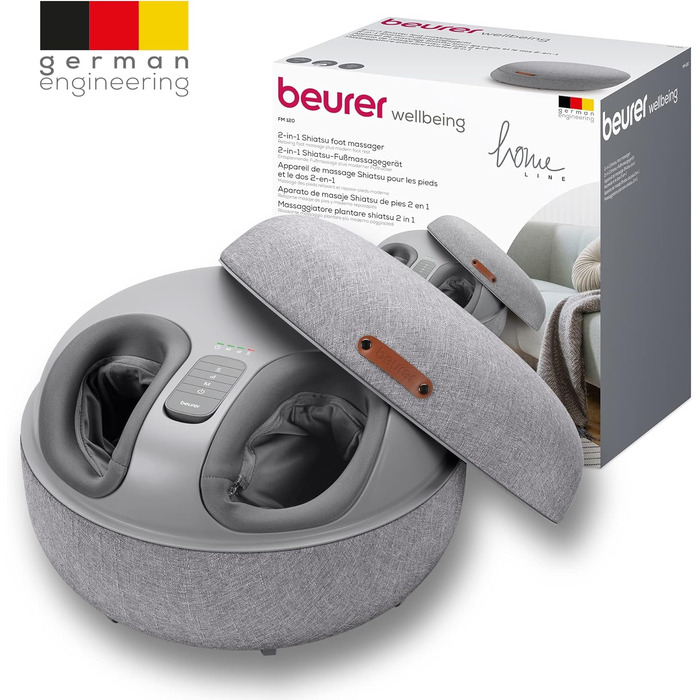 Масажер для ніг Beurer FM 120 2-в-1: шиацу, компресійний, з підігрівом, пуф, сірий текстиль, преміум