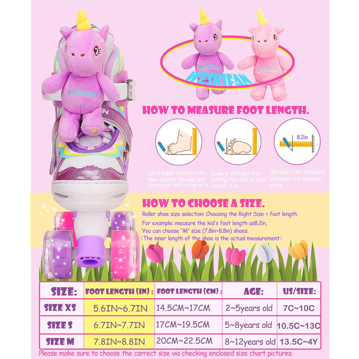 Дитячі ролики Kinder Einhorn для дівчаток, 4 розміри, регульовані, з підсвічуванням, для початківців, фіолетові