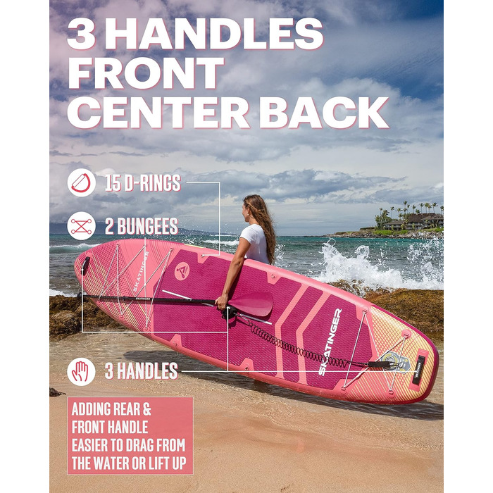 Надувне SUP-борд Skatinger для йоги та катання, 28.9 x 86.4 x 15.2 см, з рюкзаком 1600D, 6 D-кільцями та центральною американською плавником, метеоритний червоний