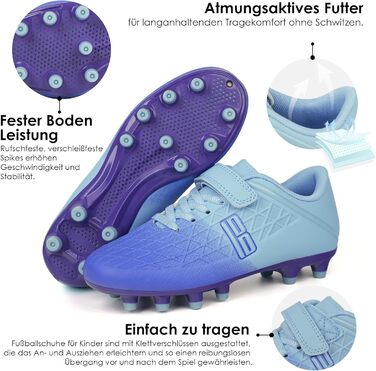 Дитячі футбольні бутси JABASIC для гри на твердих поверхнях, розмір 27 EU, синій/фіолетовий, з футболковими шкарпетками