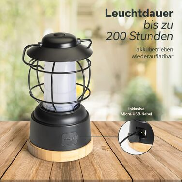 LED-лампа Skandika Kiruna Jord | Ретро кемпінгова лампа з Powerbank, регульована яскравість, бездротова, USB, тепле та холодне біле світло, сталеве підстав'я, 200 годин роботи | Настільна та підвісна лампа