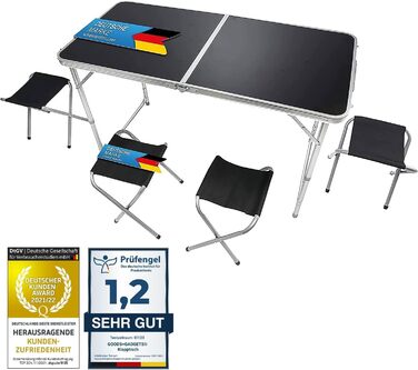 Складаний багатофункціональний стіл GOODS+GADGETS для кемпінгу, ринку, саду та фестивалів (входить комплект з 4 стільців)
