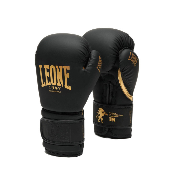 Боксерські рукавички Leone 1947 для боксу, кікбоксингу та тайського боксу, чорно-золоті, 16 унцій