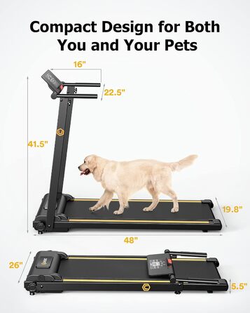 Біговий тренажер UREVO для дому, 2.25PS, складний, з 12 програмами HIIT, компактний, для дому/офісу, економія місця, широка бігова доріжка, LCD-дисплей, чорний