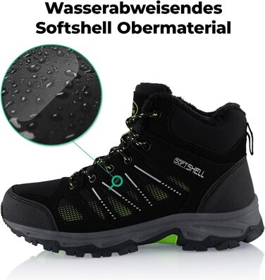 Черевики для ходьби Softshell для жінок та чоловіків, зимові, утеплені, чорно-зелені (38 EU)