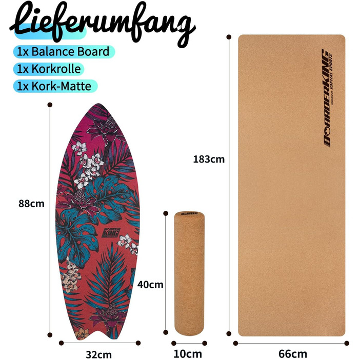 Балансборд BoarderKING Indoorboard Wave для серфінгу та скейтбордингу, тренажер рівноваги для нейром'язового тренування, з захисним килимком