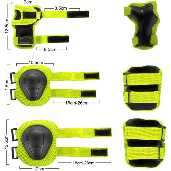 Набір захисту 7-в-1 для дітей 3-8 років: шолом, наколінники, налокітники, рукавички. Підходить для роликів, скейтбордингу, велосипеда. Зелений колір.