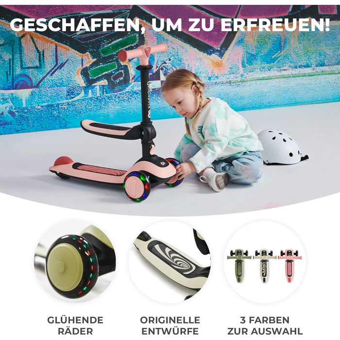 Дитячий самокат-трансформер Kinderkraft Halley 2 в 1 з сидінням, LED колесами, для дітей від 1 року до 50 кг, складаний, регульований кермо, сучасний дизайн