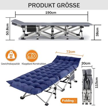 Розкладне ліжко для кемпінгу Newfulam XXL/XL з матрацом (до 400 кг), сіре+блакитне, 2 шт.