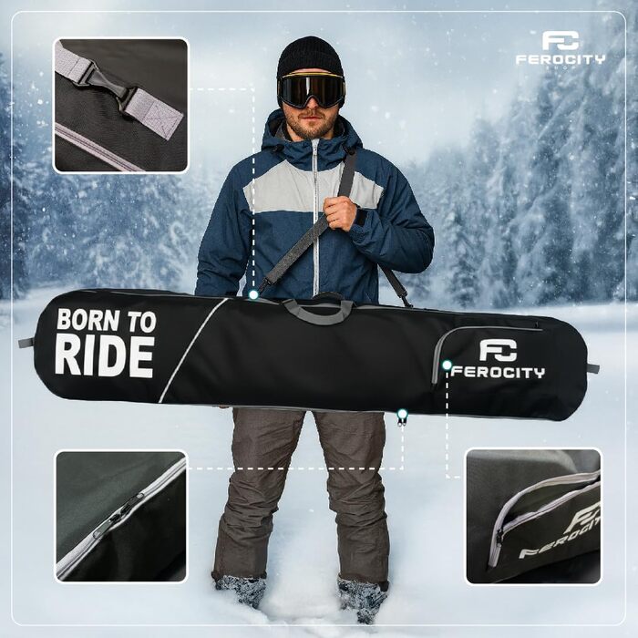 Чохол-сумка для сноуборда Born to Ride 170 см, водонепроникний рюкзак із 600D поліестеру з ПВХ-просоченням, чорний