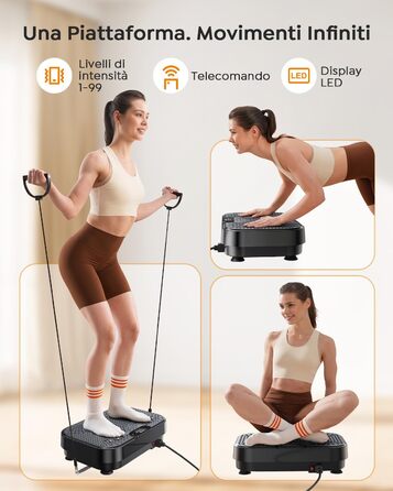 Платформа вібраційна Burever 150W з пультом, 99 рівнів інтенсивності, 5 програм, для масажу ніг, тренувань та формування м'язів, з резинками