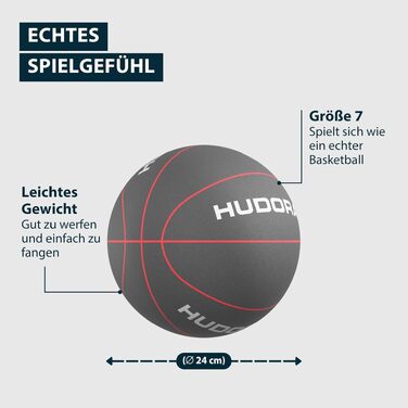 М'який баскетбольний м'яч HUDORA Soft-Basketball, розмір 7 (24 см), сірий, безшумний пінопластовий м'яч для дітей та сім'ї, для ігор у приміщенні та на вулиці