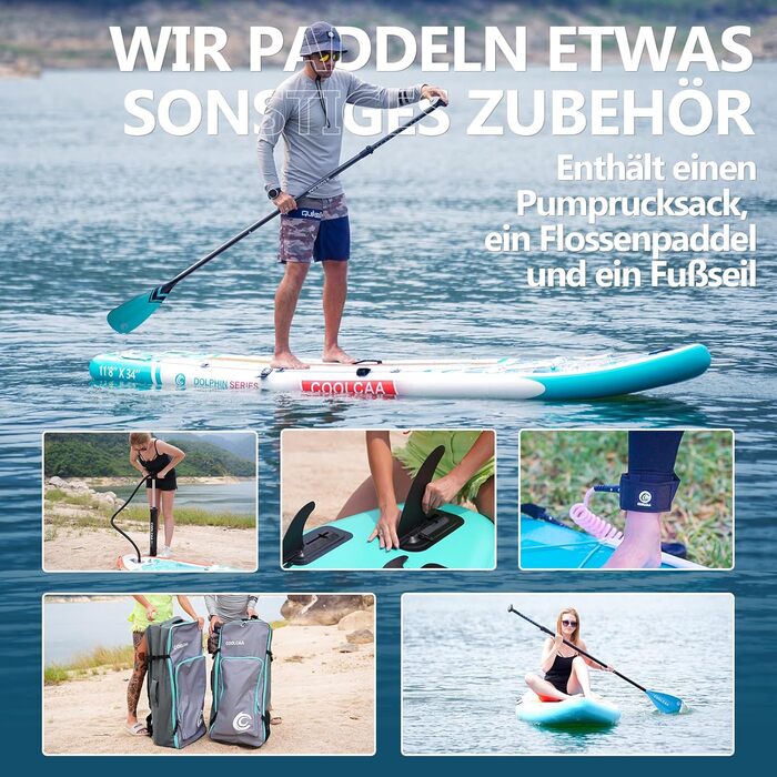 Надувна SUP-дошка COOLCAA 354x86x15 см з аксесуарами, вантажопідйомність 210 кг, для дорослих та підлітків, універсальна для всіх рівнів