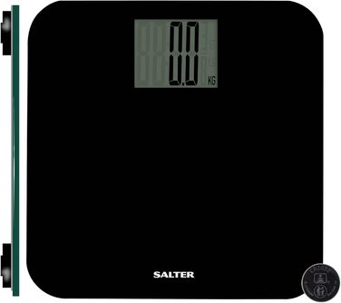 Електронна вага для ванної Salter 9049 BK3R, 250 кг, чорна, велика платформа, точне вимірювання, Step-On технологія