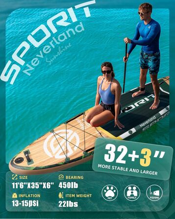 Надувне SUP-борд для дорослих, 204 кг, з сумкою та веслом (Хвойний)