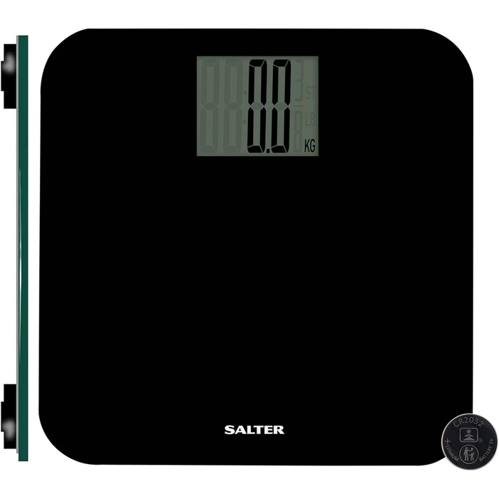 Електронна вага для ванної Salter 9049 BK3R, 250 кг, чорна, велика платформа, точне вимірювання, Step-On технологія