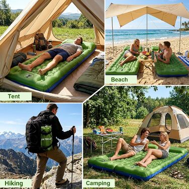 Каремат надувний JATEKA Isomatte Camping 12 см з подушкою та помпою, 83 см, зелено-синій - для кемпінгу, туризму, подорожей