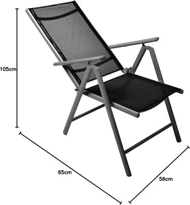 Крісло Nexos, розкладне, для саду, тераси, балкону, кемпінгу, фестивалів. З алюмінію, регульоване, легке, стабільне, чорне (1 шт.)
