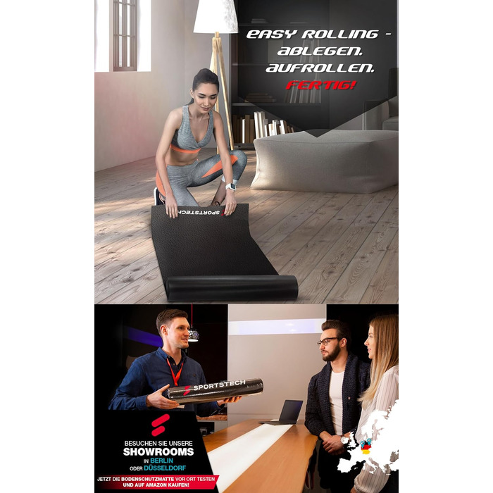 Захисна килимок для фітнес-обладнання 4-6 мм – спортивний килимок для занять, чорний, для стабільності та захисту підлоги, підходить для йоги та пілатесу, розміри: 170x80x0.6 см