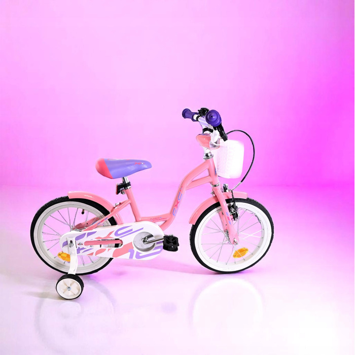 Рожевий дитячий велосипед для дівчаток 16 дюймів: легка рама, кошик та бічні допоміжні колеса