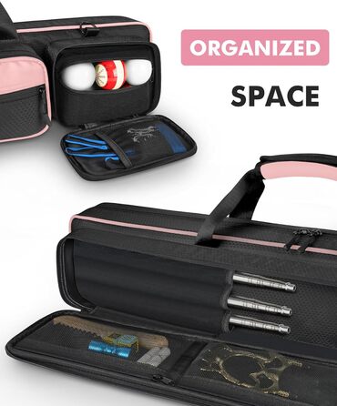 Чохол для більярдних київ: містка сумка на 4 киї, 5 відділень для аксесуарів, м'яка та міцна, з регульованими плечовими ременями (Рожевий/Чорний)