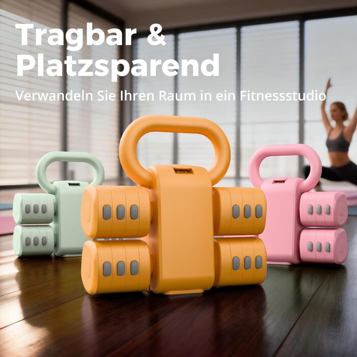 Регульований гантельний набір 2-в-1 для жінок – 4 рівні ваги (1-5.5 кг) – обладнання для фітнесу вдома, зелені гантелі (оранжевий)