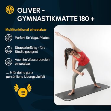 Антиковзкий спортивний килимок Oliver з поперечними рифленнями, для йоги, пілатесу, гімнастики та фітнесу, гіпоалергенний, вологовідштовхуючий, антрацит, 180x60x1,5 см