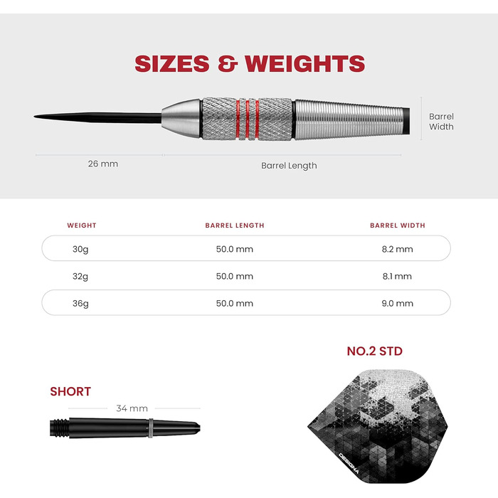 Професійний набір дартсів Designa Heavy, 30-48 г, вольфрам V2 Meteoren, рифлені та з канавками, 65G M1