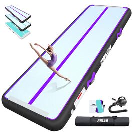 AWSUM Килимок для гімнастики надувний 2/3/4/5/6м, Tumbling Matte, Tumble Track для йоги, фітнесу, дому, з повітряним насосом, 10/20 см товщиною, 300x100x20 см, фіолетовий + чорний