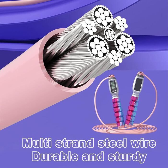 Скакалка WIYETY з лічильником, підшипниками та антиковзними ручками, регульована довжина, для чоловіків, дітей та дорослих - Рожевий