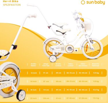 Дитячий велосипед Sun Baby Heart Bike для дівчаток 12/14/16 дюймів, зі знімною ручкою, для дітей 2-6 років