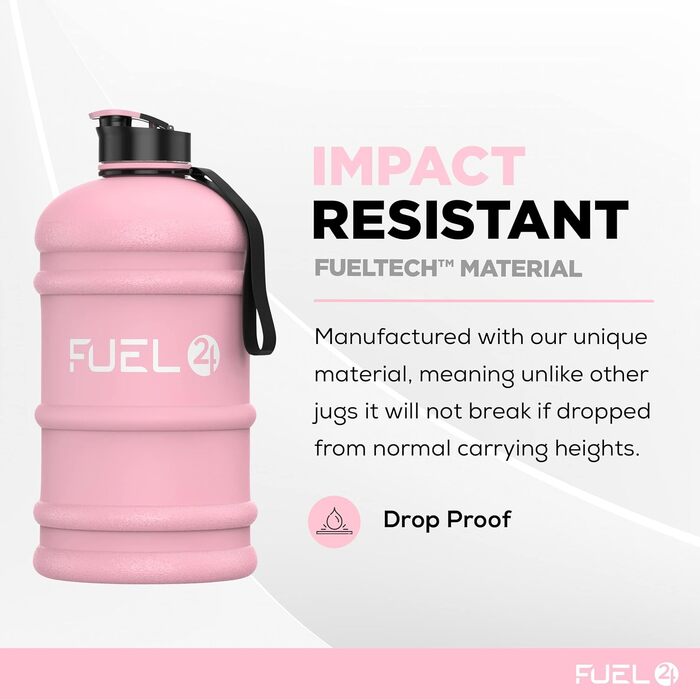 Спортивна пляшка для води Fuel24 Jug 2,2 л з поп-кришкою та ручкою, рожева, без BPA, для залу та фітнесу