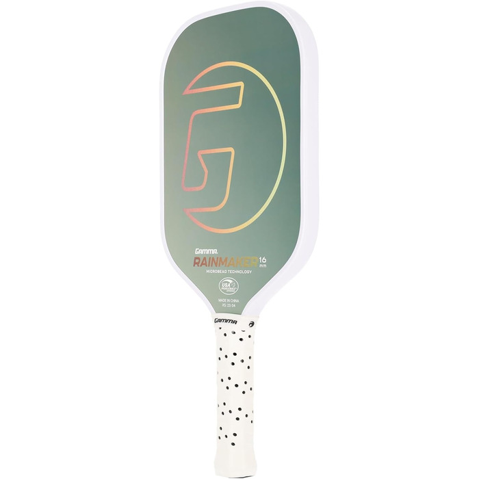 GAMMA Rainmaker – ракетка для піклболу, легка, велика зона удару, карбонове покриття з мікроперлинками для обертання та контролю, демпфуючий накладка на ручку, регульована вага, 6 кольорів (зелений)