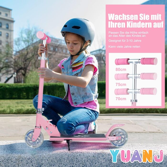 Дитячий самокат Yuanj, регульований, з LED PU колесами, для дівчаток 3-8 років