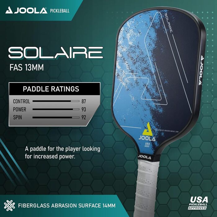JOOLA Solaire професійна ракетка для піклболу з карбоновою поверхнею, поліпропіленовий стільниковий сердечник 13 мм, оптимальний спін, потужність і контроль