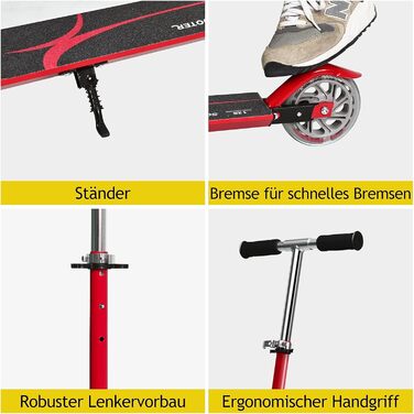 Дитячий ролер GOPLUS Roller Kinder 4 роки з LED-колесами, гальмом та підніжкою, регульований, 2 кг, до 70 кг (Червоний)