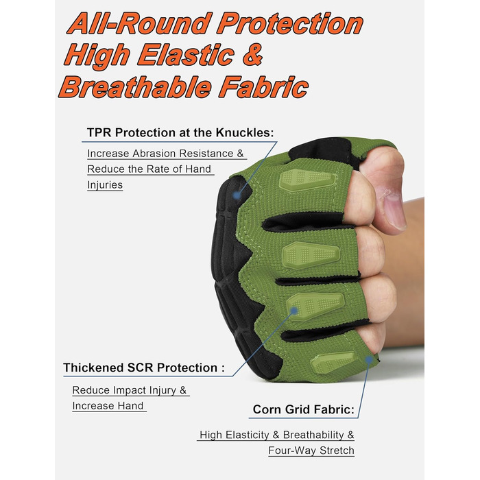 Велосипедні рукавички KUTOOK MTB для катання літом. Рукавички з захистом долоні 5 мм, сенсорний екран, дихаючі. Розмір M, колір зелений