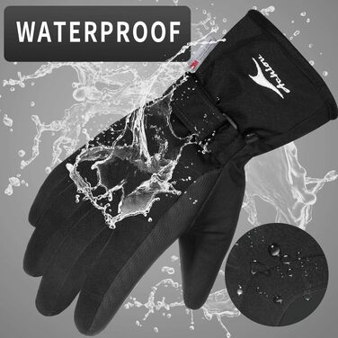 Зимові гірськолижні рукавички Achiou з ізоляцією 3M Thinsulate, водонепроникні, з підтримкою сенсорного екрана, чорні, розмір XL (унісекс)