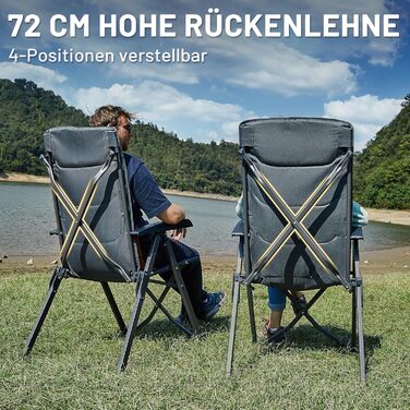 Крісло для кемпінгу Timber Ridge складне, з високою спинкою, 150 кг, 4 положення, з сумкою, для відпочинку на природі, саду, балконі, автодомі (Сірий, 2 шт.)