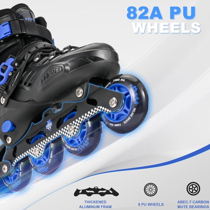 Регульовані ролики для дітей (хлопчики та дівчатка) - чорно-сині, розмір M