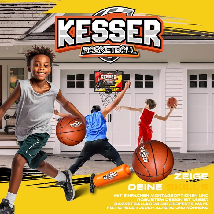 Міні-баскетбольний кошик KESSER® для дому та офісу | Баскетбольний кошик на двері | Ігровий кошик для дитячої кімнати | Баскетбольне кільце з м'ячем та насосом