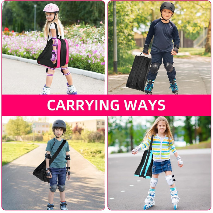 Сумка для роликів та ковзанів для дітей, рожева, з регульованими ремінцями та відділеннями