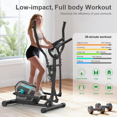 Еліптичний тренажер Neezee з Bluetooth, LCD-монітором, датчиком пульсу та 16 рівнями опору