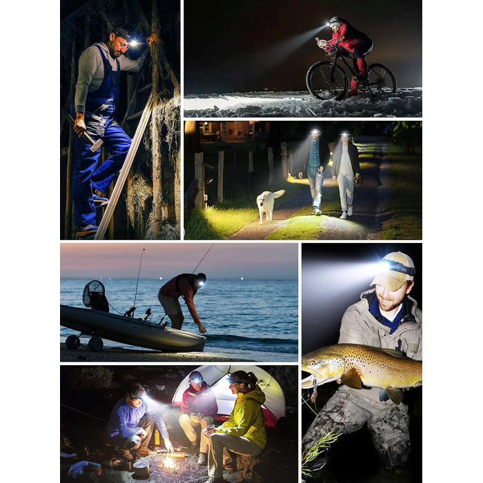 Налобний ліхтар UNBON LED акумуляторний, перезаряджається через USB-C, дуже яскравий, з регулюванням яскравості, 3 режими, сенсор, IPX4, вологостійкий, для туризму, риболовлі, 2 шт.