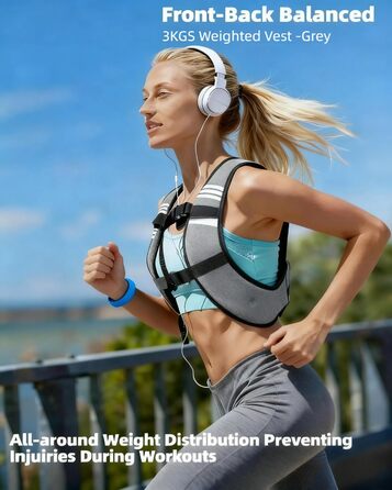 Вага для тренувань (вага жилет) 3 кг / 5 кг з світловідбиваючими смугами та регульованими ременями, сірий