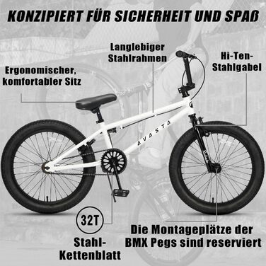 Дитячий BMX велосипед AVASTA Freestyle Rubato 20'' білий, для дітей від 5 років, для початківців, кілька кольорів