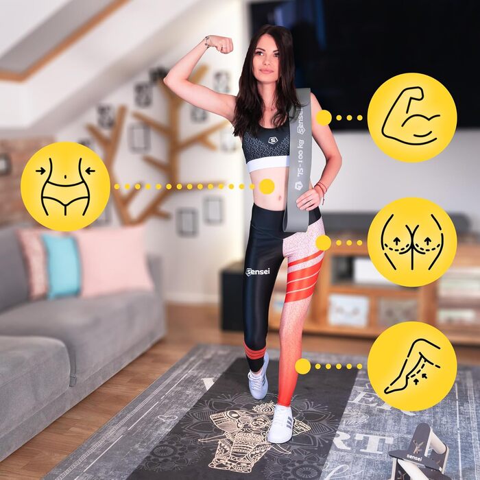 Гумові еластичні стрічки SENSEI® для фітнесу, силових тренувань, йоги та реабілітації. Набір 5 шт. (чорний, фіолетовий, червоний, зелений, сірий) з інструкцією