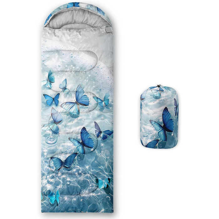 Спальний мішок HOSIMA з принтом у вигляді футболу, для холодного клімату, дорослий, дитячий, водонепроникний, для кемпінгу, туризму, подорожей, полювання, компресійний мішок (Метелик-2)